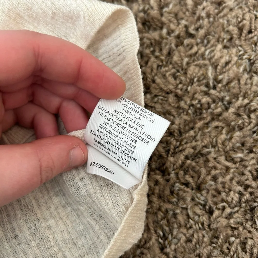 NWT White + Warren Linen Gauze Verigated Ribbed Cardi Top in Oatmeal Heather - Picture 11 of 13